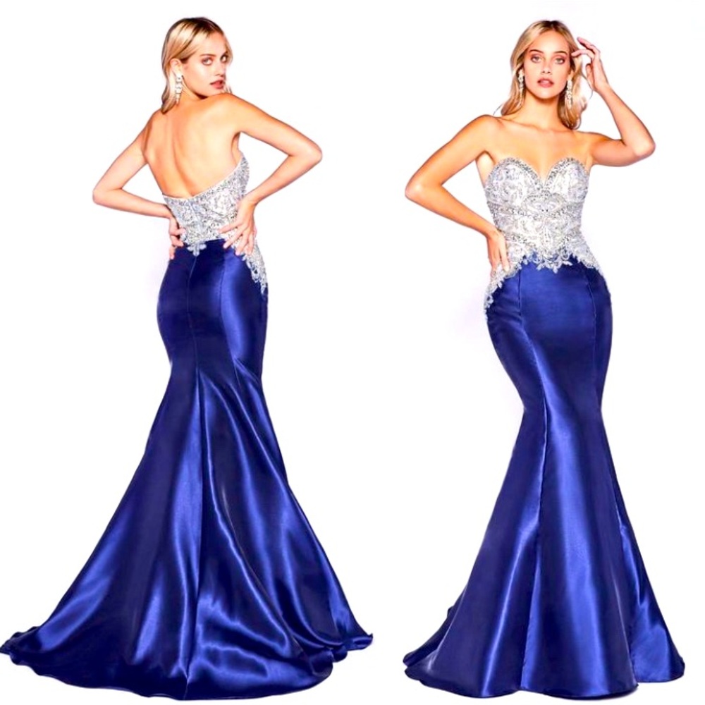 New never worn size 6 unaltered royal blue and silver mermaid style prom dress.
